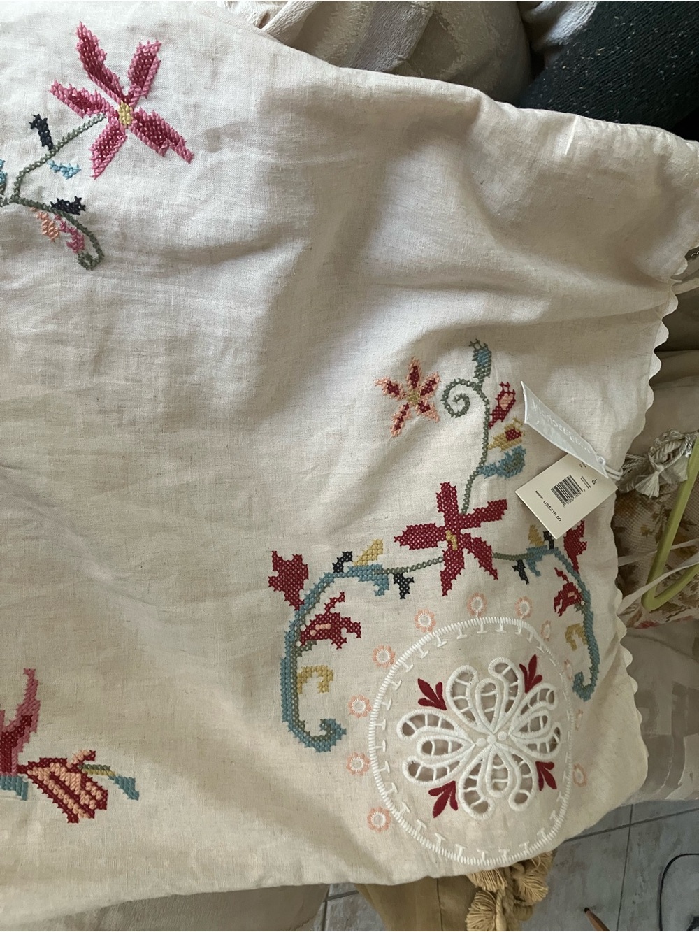 Magaschoni Linen Viscose Cream Embroidered Maxi Dress with Floral Motif NWT L - Picture 10 of 15